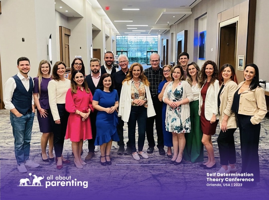 The Team of All About Parenting trainers in Orlando, June 2023, with researchers Richard Ryan and Eduard Deci, authors of Self-determination Theory, the leading theory in human motivation